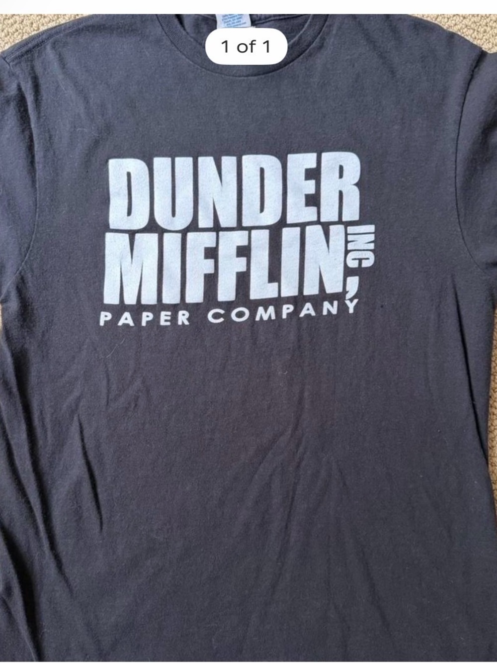 Source Unknown Black Tee with White Dunder Mifflin Logo